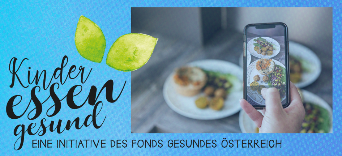 Logo von Kinder essen gesund und ein Foto von einem Foto von Nahrung